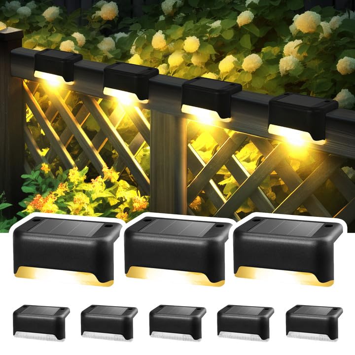 Solpex Solar Deck Lights 8 Pack Solar Step Lights, Outdoor Fence Light Waterproof for Outdoor Stairs, Step, Fence, Yard, Patio, and Pathway(Black,Warm White) — image 1