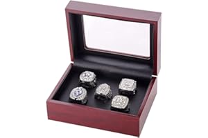 HYKJSHED 5PCS Fantasy Football Rings 71 77 92 93 95 Championship Rings Collection Championship Trophy Gift Box Ring Display Box