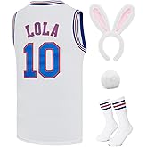 Mens Basketball Jersey #10 Lola / #1 Bugs Halloween Costumes Space 90S Movie Jersey White/Red/Black XS-XXL