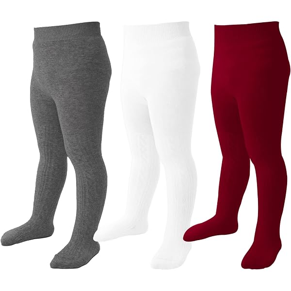 Baby Girls Cable Knit Tights 3-Pack - Cotton Blend Tights For Toddlers & Kids 1-11 Years