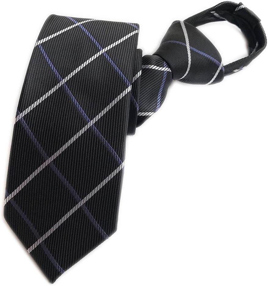 Men's Big Boys Zip Ties Business Wedding Solid Check Stripe Slim Pre-tie Necktie
