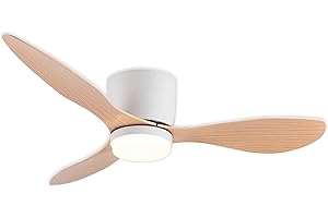 GESUM Ceiling Fan with Light, 42" Small Ceiling Fan Light with 3 Colors, 6 Speeds, Timing,Low Profile Ceiling Fan with Remote Control 3 Blades for Kitchen Bedroom Dining Room (White Wood)