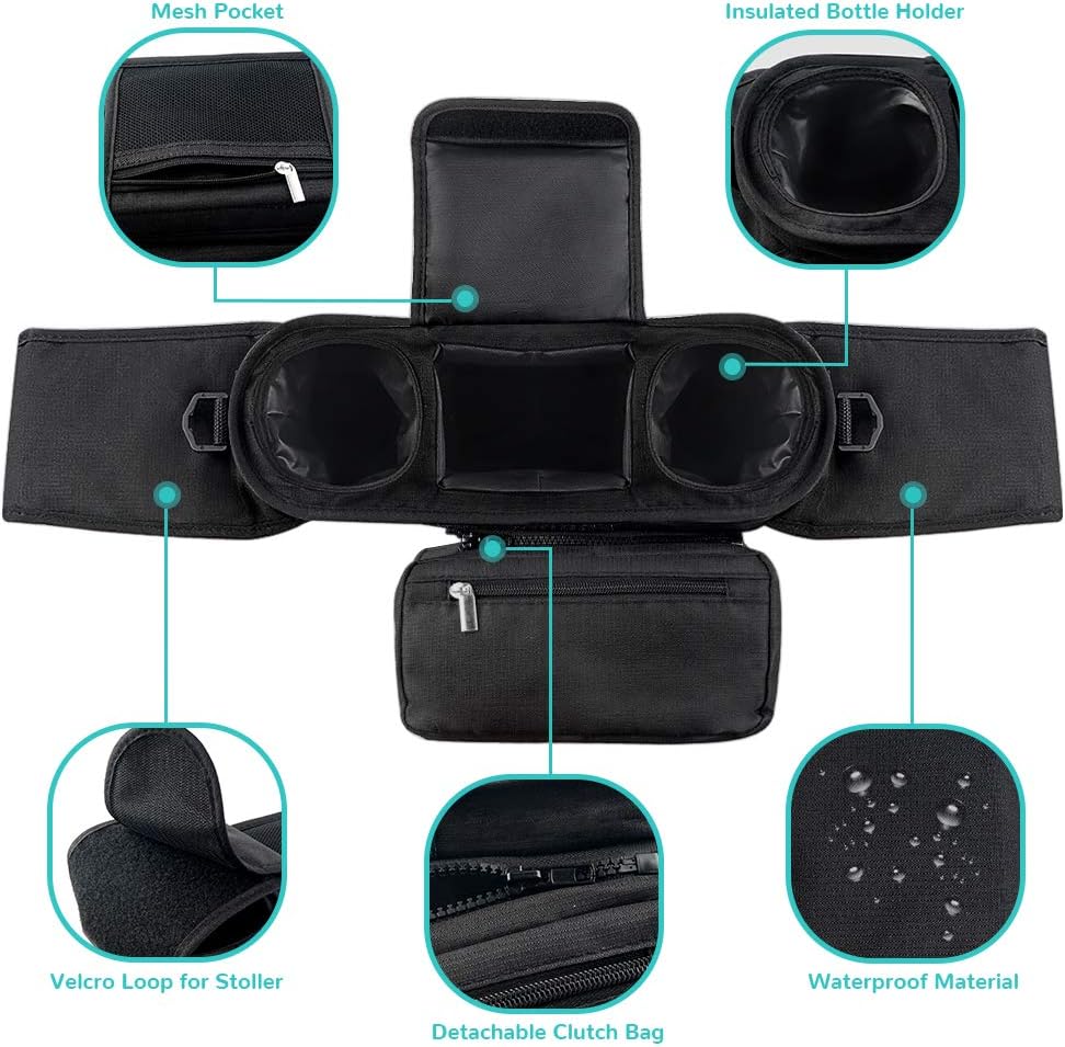 Mestron Universal Stroller Organizer Bag with Insulated Cup Holder- Detachable Zippered Bag & Adjustable Strap, Fits for All Baby Stroller Models like Uppababy, Baby Jogger, Britax, Bugaboo: Home Improvement