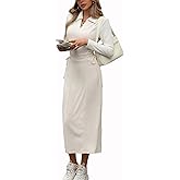 Womens Sweater Dress Long Sleeve Drawstring Textured Collared Maxi Polo 2026 Spring Business Casual Outfits M227