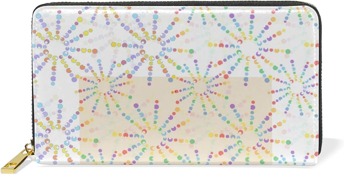 Women Wallet Purse Abstract Rainbow Floral Fireworks Clutch Bag Zipper Leather