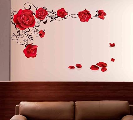 Decals Design Rose Flowers with Vine Blowing on My Wall Wall Sticker (PVC Vinyl, 60 cm x 90 cm x 1 cm, Multicolour)