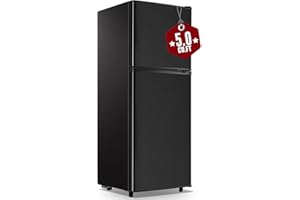 WANAI Large Capacity Fridge with Freezer, 5.0 CU.FT Refrigerator with 2 Door & 7 Gear Mechanical Control & Side Bottle Rack, LED Light, Ideal for Dorm, Kitchen, Apartment, Office, Black
