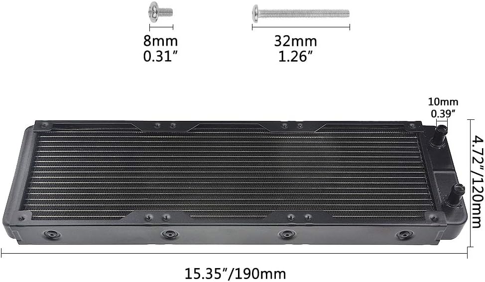 BXQINLENX 18 Pipe Aluminum Heat Exchanger Radiator for PC CPU CO2 Laser Water Cool System Computer 360mm(A) - Image 3