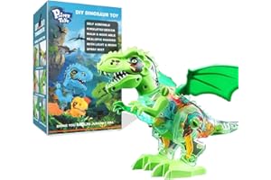 PAIREZ TOYS Electric Walking Dinosaur Toy T-Rex, Water Mist Spray, Roaring Sound, Take Apart Robot Dino, with Light & Music, Toys & Gifts for Boys & Girls, Toddlers, Kids & Children Aged 1-3 2-4 3-5 (Green)