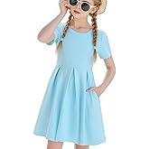 Girls Dresses with Pockets, Girl Skater Dress for Girls 3-14 Years,J.E Sterguard Cotton Short Sleeve Party Casual Clothes