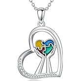 Cargari Autism Awareness Necklace for Women 925 Sterling Silver Autism Puzzle Piece Pendant Necklace Inspirational Christmas Gift for Autistic