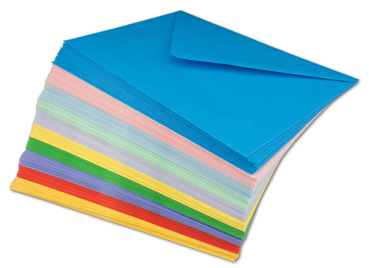 COLOURS 4-YOU by Glüxx-Agent 100 Coloured Envelopes Package DIN C5-100 g/m² Envelopes without Window 16.2 x 22.9 cm - Wet Adhesive Pointed Flap - Envelopes Mix Coloured for Birthdays - Glüxx-Agent