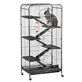 Yaheetech 52â€ 6 Level Indoor Ferret Rabbit Small Animal Cage Hutch Black with 3 Front Doors