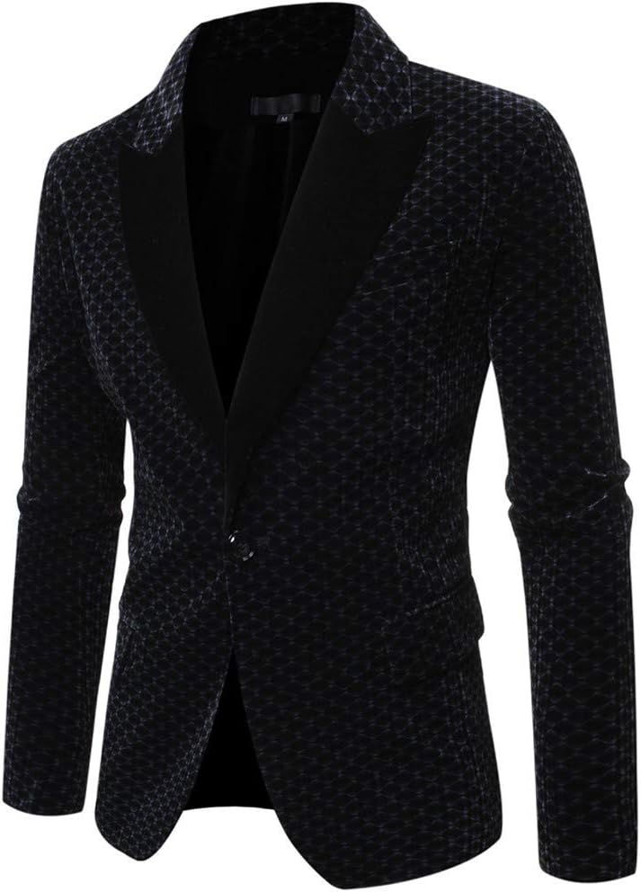 Ushpoy Blazer Jacket for Men Corduroy Velvet Stitching One Button Suit Fit Performance Suit with Stretch Party Coat