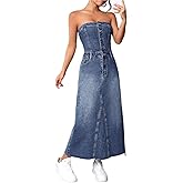 utcoco Denim Dress for Women Sexy Strapless Denim Tube Tops Back Smocked Jean Dresses for Women 2025