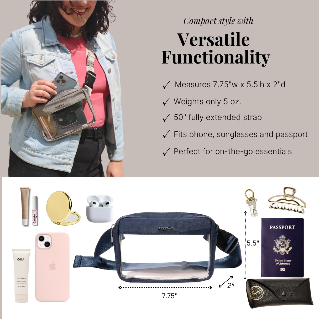 Baggallini Women's Clear Stadium Belt Bag Fanny Pack