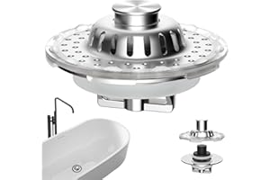 Universal Bathtub Drain Stopper Shower Drain Hair Catcher with Visible Top Strainer, Upgraded 3 in 1 Pop-up Tub Stopper Drain