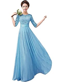 Uranus Vestido de Gasa de Encaje Largo para Mujer Vestido de Dama de Honor de Boda de Noche