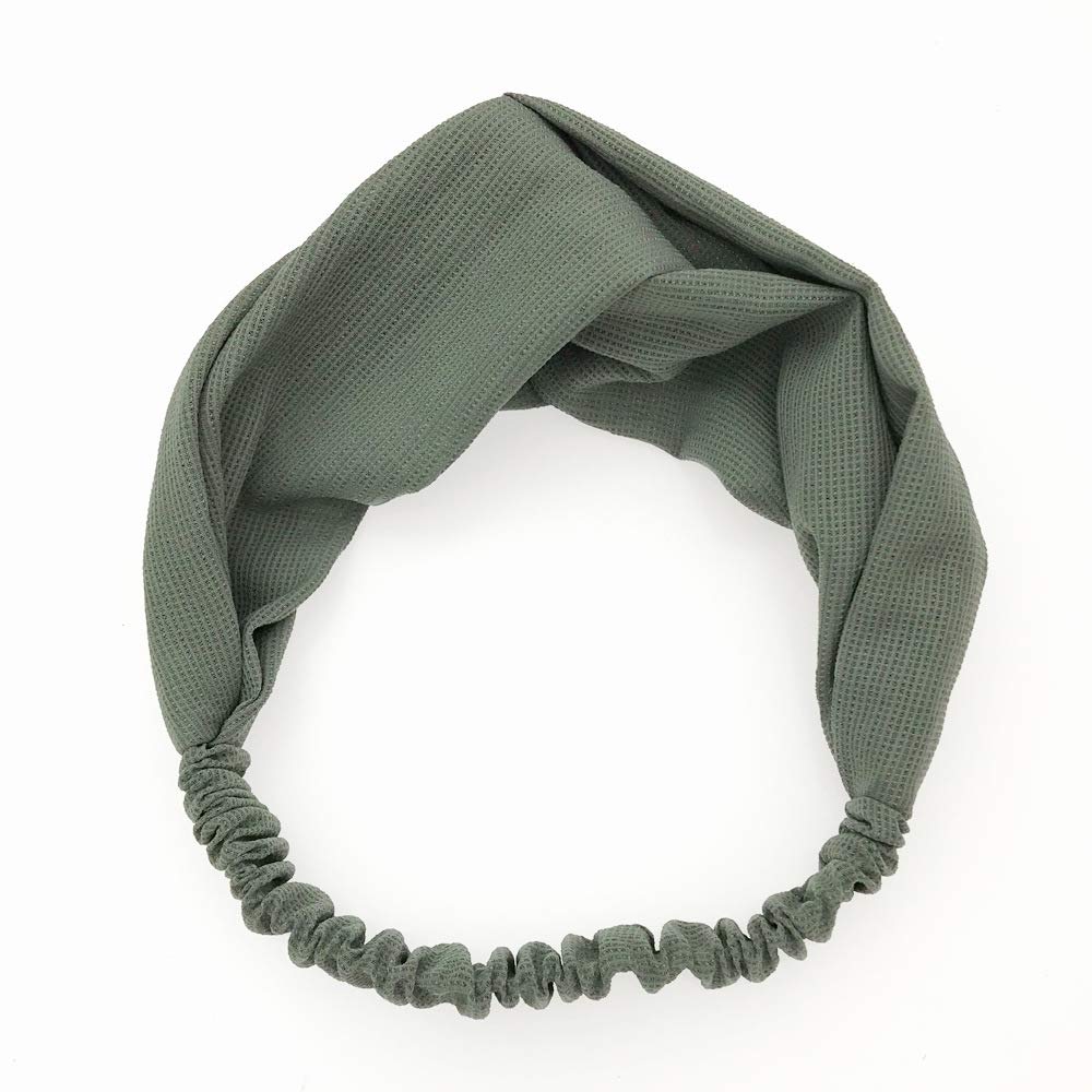 KAEHA FD-0001-03 Knot Cross Braided Yoga Elastic Fabric for Women Girls Headband Hair Band Solid Colour, Green