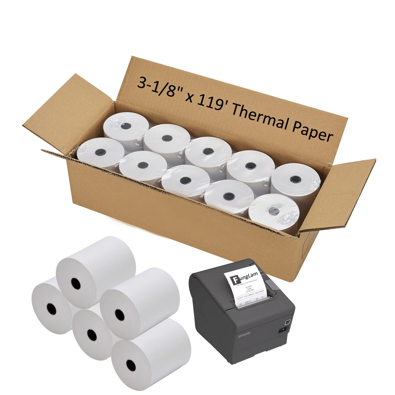 BuyRegisterRolls Thermal Paper Rolls - 4 Cases (200 Rolls) 3 1/8 X 119 Ft BPA Free Cash Register Paper