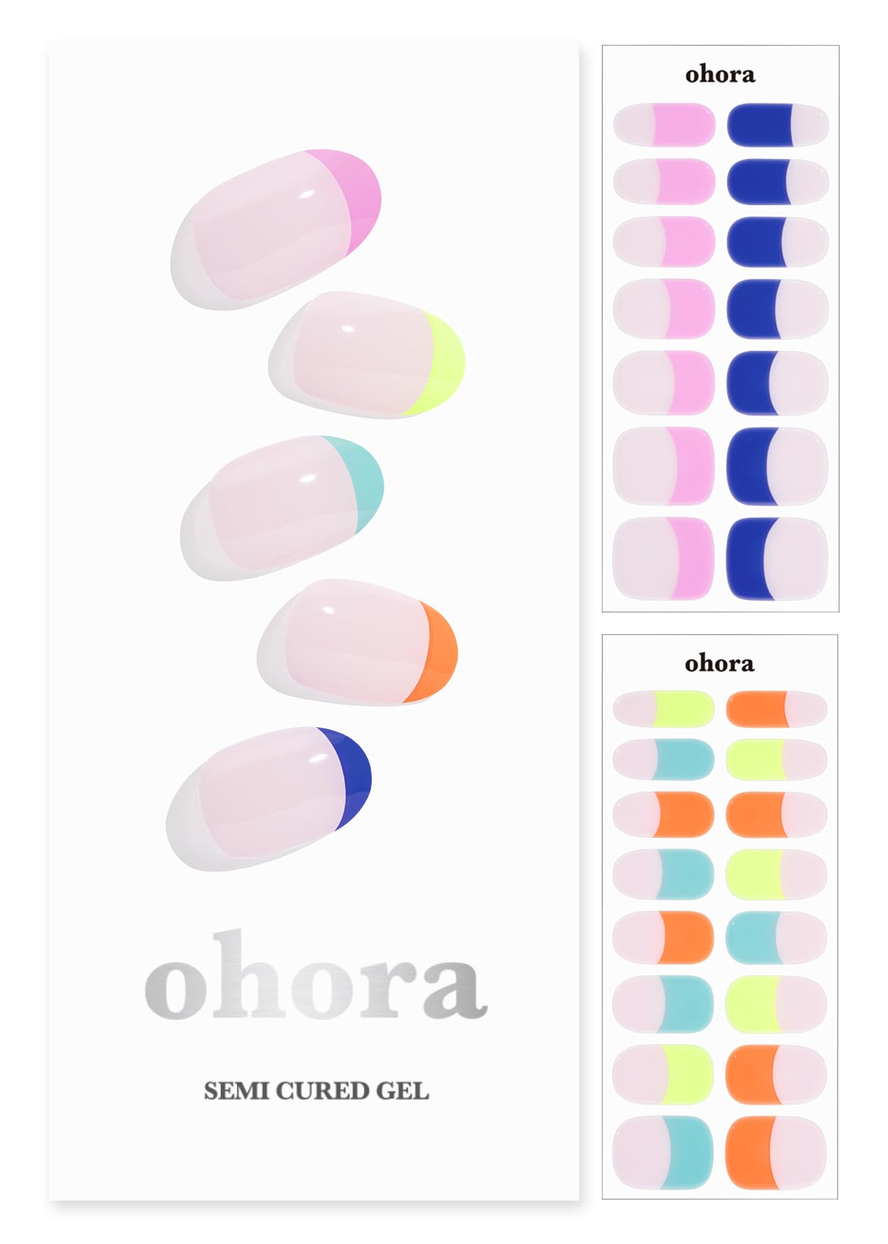 Photo 1 of ohora Semi Cured Gel Nail Strips (N Rainbow French) - Nude, French, Works with UV/LED Lamps, Salon-Quality, Long Lasting, Easy to Apply & Remove - Includes 2 Prep Pads, Nail File & Wooden Stick