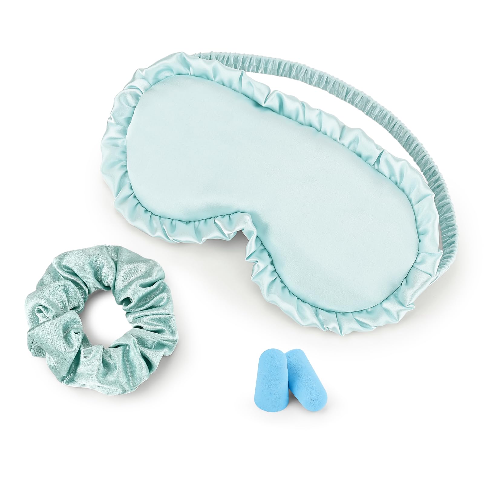 Photo 1 of Flower Style Sleep Mask with Adjustable Strap for Women Girls, with a Pair of Earplugs and Hair Tie, Eye Cover for Travel for Sleeping (Blue)