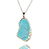 Turquoise Necklace Pendant 14K Gold Plated Genuine Irregular Gemstones,Natural Crystal Healing Handmade Gift Jewelry for Men Women