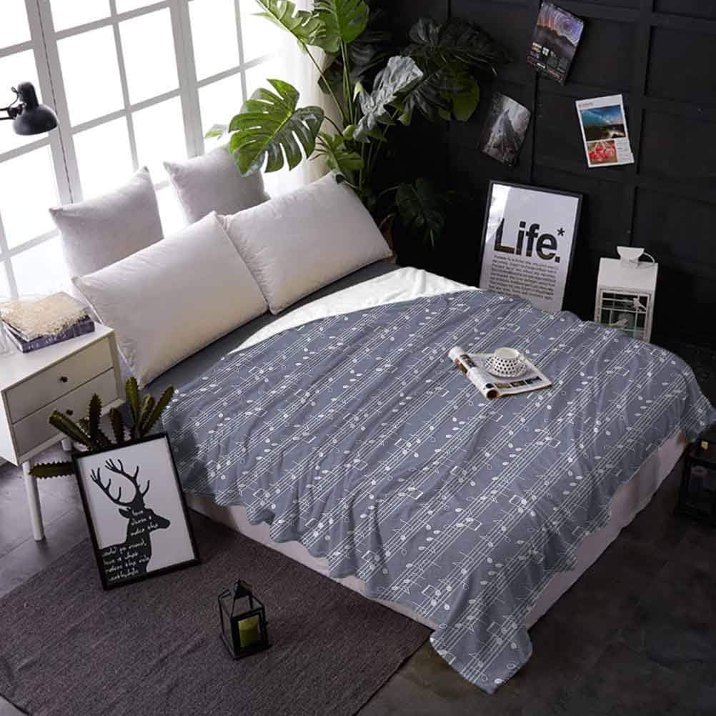 Baby Blankets Grey Print Blanket for Couch Bed Sofa Piano Music Clay Motif with Various Notes Symbols Beats Melody Rhythm Harmony Jazz 70 x 80 Inches Ash White