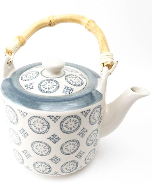 Bamboo Handle Teapot Gray White Tag Teapots