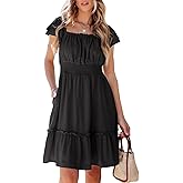 Dokotoo Womens Summer Dresses 2026 Ruffle Short Sleeve Shirred High Waist Tiered Smocked A-Line Casual Dress with Pocket