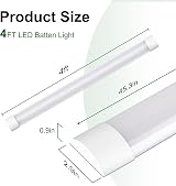 muzha 4 Pack LED Batten Lights 4FT 36W 4000K 3600lm PC Body Low Profile view 2
