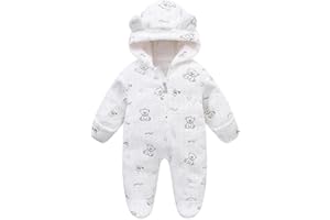 Baby Snowsuit Hooded Romper Fleece Sleepsuit Warm Toddler Snowsuit for Baby Girl Boy Jumpsuit Fall Winter Outfits 0-12 Months