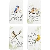 Artoid Mode Floral Leaves Branch Bird Kitchen Towels Dish Towels, 18x26 Inch Seasonal Summer Decoration Hand Towels Set of 4