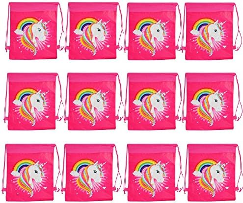 12 Pack Cute Unicorn Print Drawstring Bag for Kids Party Favors Supplies Backpack Gym