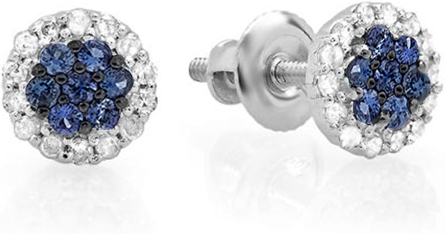 DazzlingRock Collection 10 carats Or blanc Rond Bleu Diamant blanc Bleu saphir