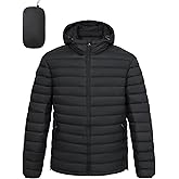 LZACTOIN-X Men's Lightweight Packable Puffer Jacket Hooded High Collar Insulated Water-Resistant Winter Jackets Puffy Coat
