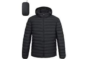 LZACTOIN-X Men's Lightweight Packable Puffer Jacket Hooded High Collar Insulated Water-Resistant Winter Jackets Puffy Coat