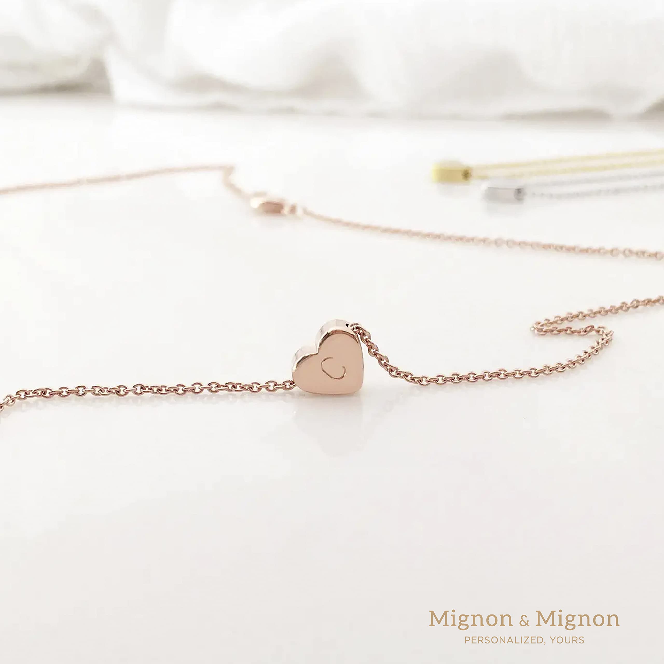 MignonandMignon Dainty Heart Initial Necklace Birthday Gift for Mom Women Anniversary Flower Girl Friendship Necklace for Bridesmaid -FHN
