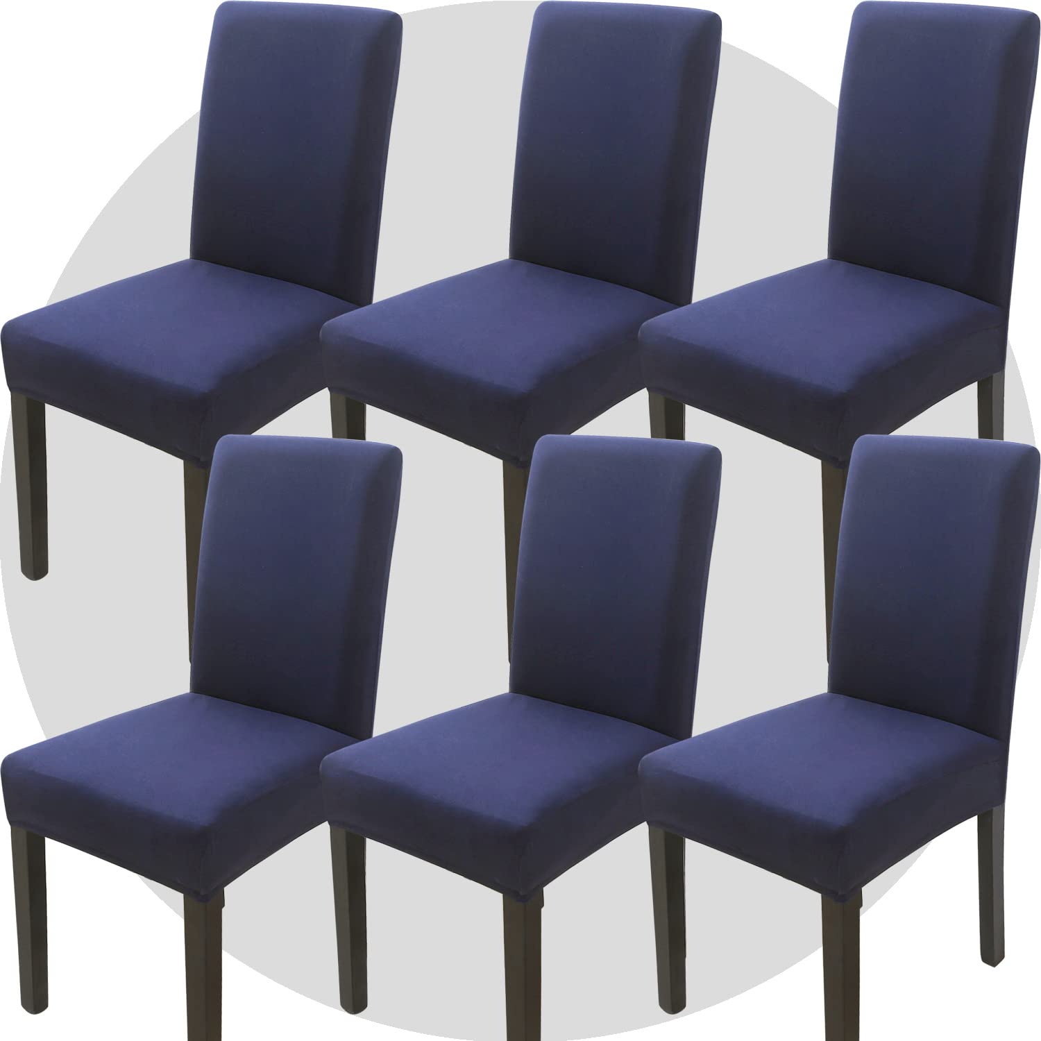 NDMMSO Dining Room Chair Covers Set of 6 Super Fit Stretch Removable Washable Dining Chair Protector Cover Seat Slipcover for Hotel, Dining Room, Ceremony, Banquet Wedding Party(Navy Blue)