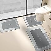 Housego 3PCS Absorbent Bath Mat Magic Rug Sets, Quick Drying Bath Mat Non-Slip Floor Rug Rubber Backed for Bathroom Kitchen Shower Sink (16.9''x23.6''+19.7''x23.6''+19.7''x31.9'', Light Gray)