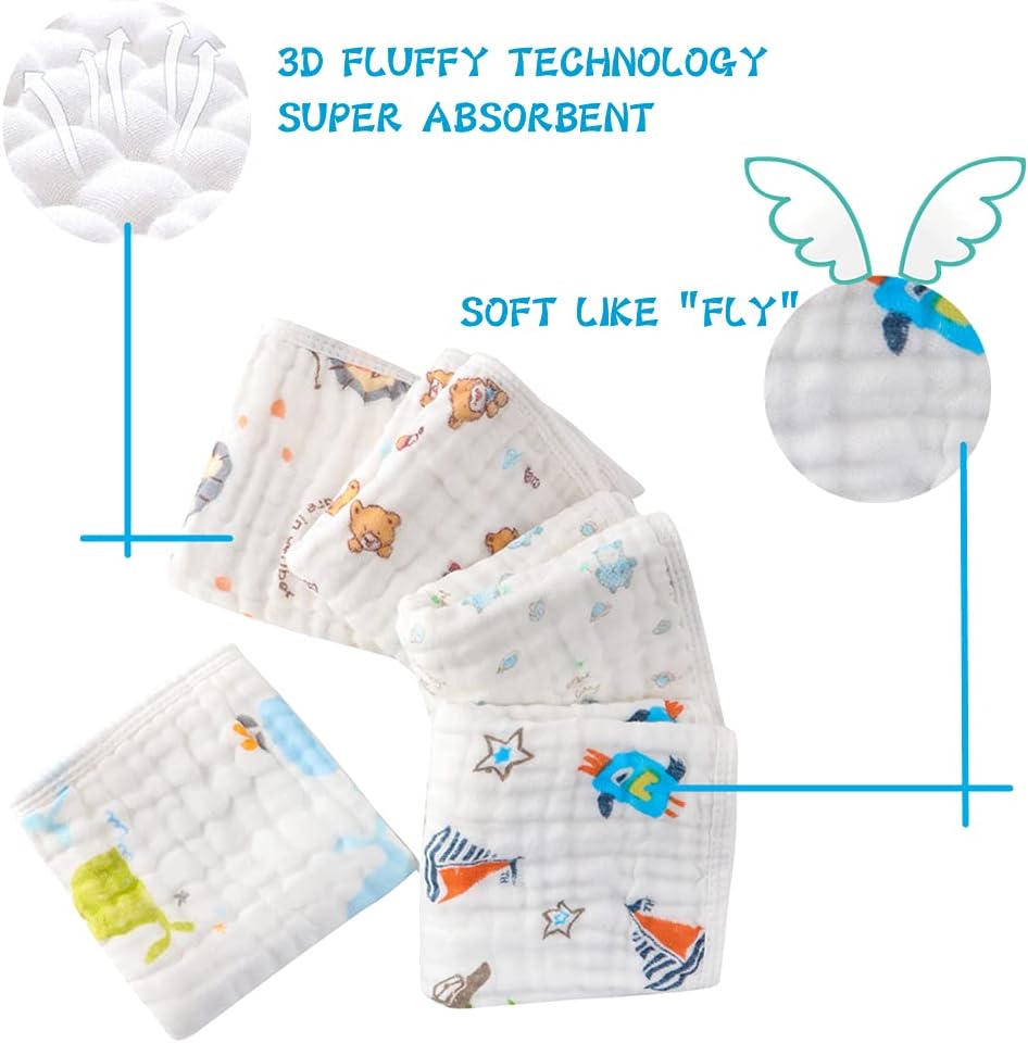 Muslin Burp Cloths Comfy Burp Clothes - Baby Burp Rags for Boy Girls Muslin Bibs 6 Layers Large 20''x10'' 100% Cotton Hand Washcloths Soft Absorbent by CuteBaby (5 Pack) (Blue): Kitchen & Dining