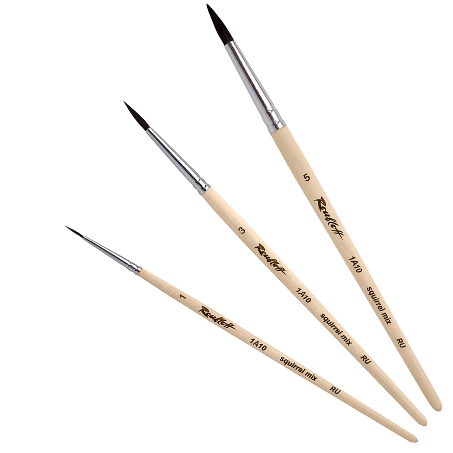 Roubloff Paint Brushes Set Sizes 1-3-5 Mix of Squirrel & Synthetic Hair Round Tipped Brush Heads for Water Based Colours