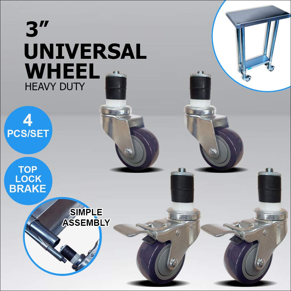 Wheels for Metal Prep Tables 3 Casters for Stainless Steel Work Table