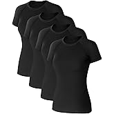Coume 4 Pack Women's Compression Shirts Short Sleeve Workout Tops Running Athletic Yoga T-Shirt for Gym Sports Gear Quick Dry