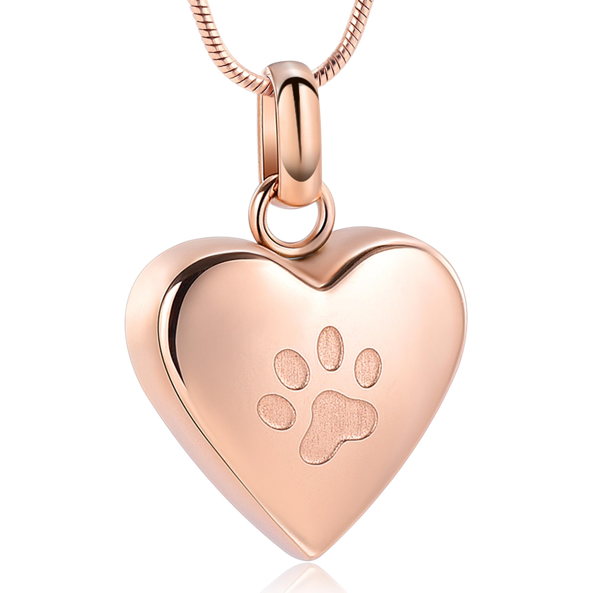 VCCWYQK Cremation Jewelry for Ashes for Dog Paw Print Pet Heart Urn Necklace for Pet Memorial Keepsake Jewelry (Rose Gold)