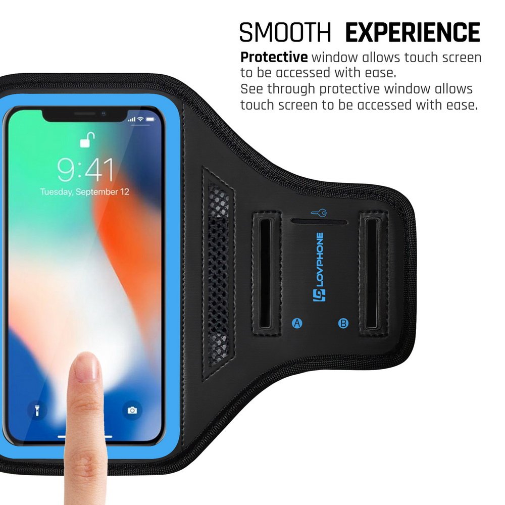 LOVPHONE Running Armband for iPhone X, Waterproof Sport Outdoor Gym Running Key Holder Card Slot Phone Case Bag Armband (Blue)
