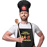 Hicarer 3 Pcs Chili Cook off Chef Prizes Set, Chili Cook off Contest Trophies, Black Bib Apron Adjustable Chef Hats Spoon for Kitchen Cooking Men Women Festivals Gift Accessories