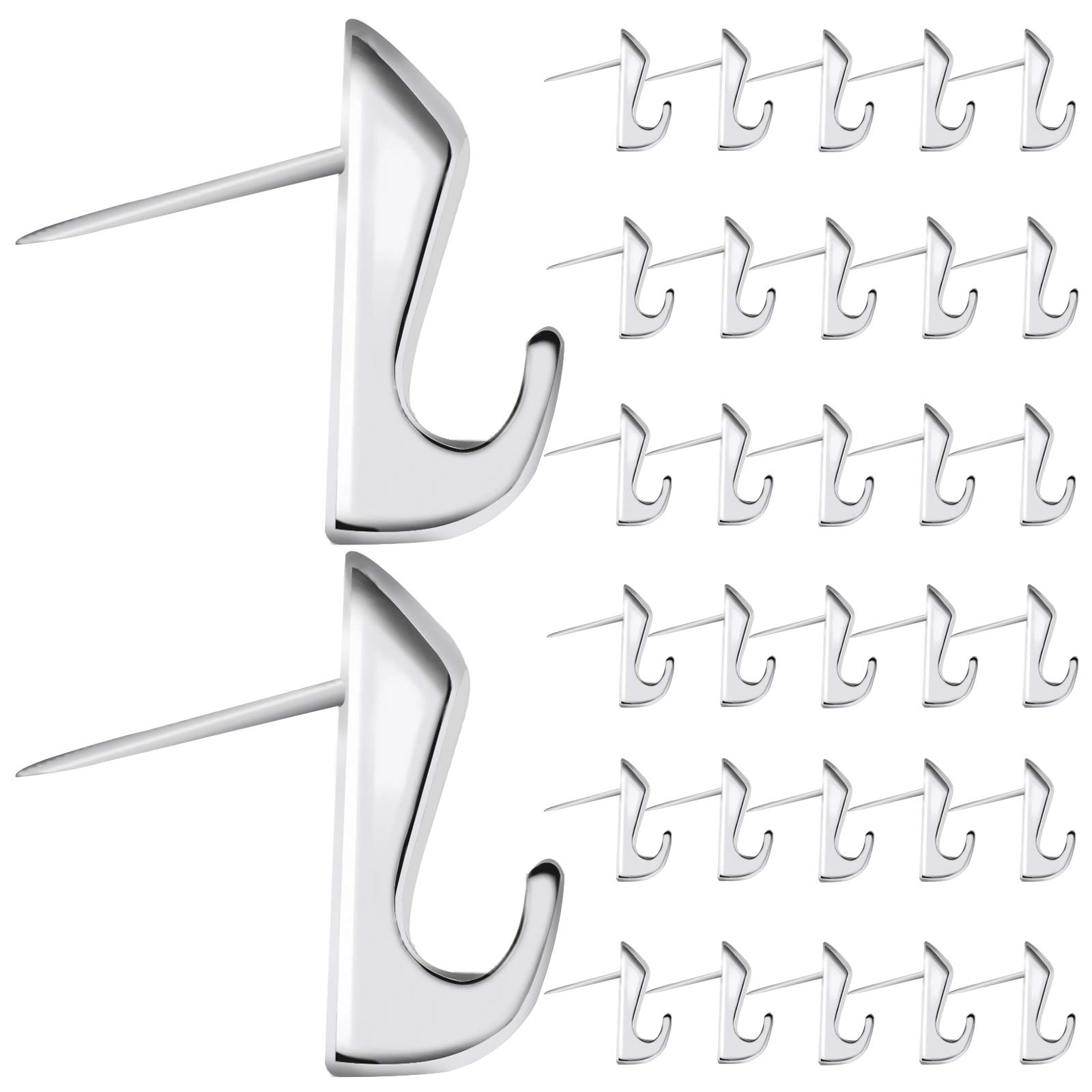 MOROBOR Painting Hanger, 30Pcs Silver 20lbs High-Heeled Style Pin Hooks Picture Hanging Nails for Home Office Wooden Fabric Wall