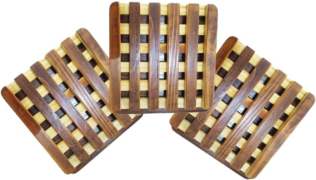 KCube 3 Pieces Square Wooden Coasters