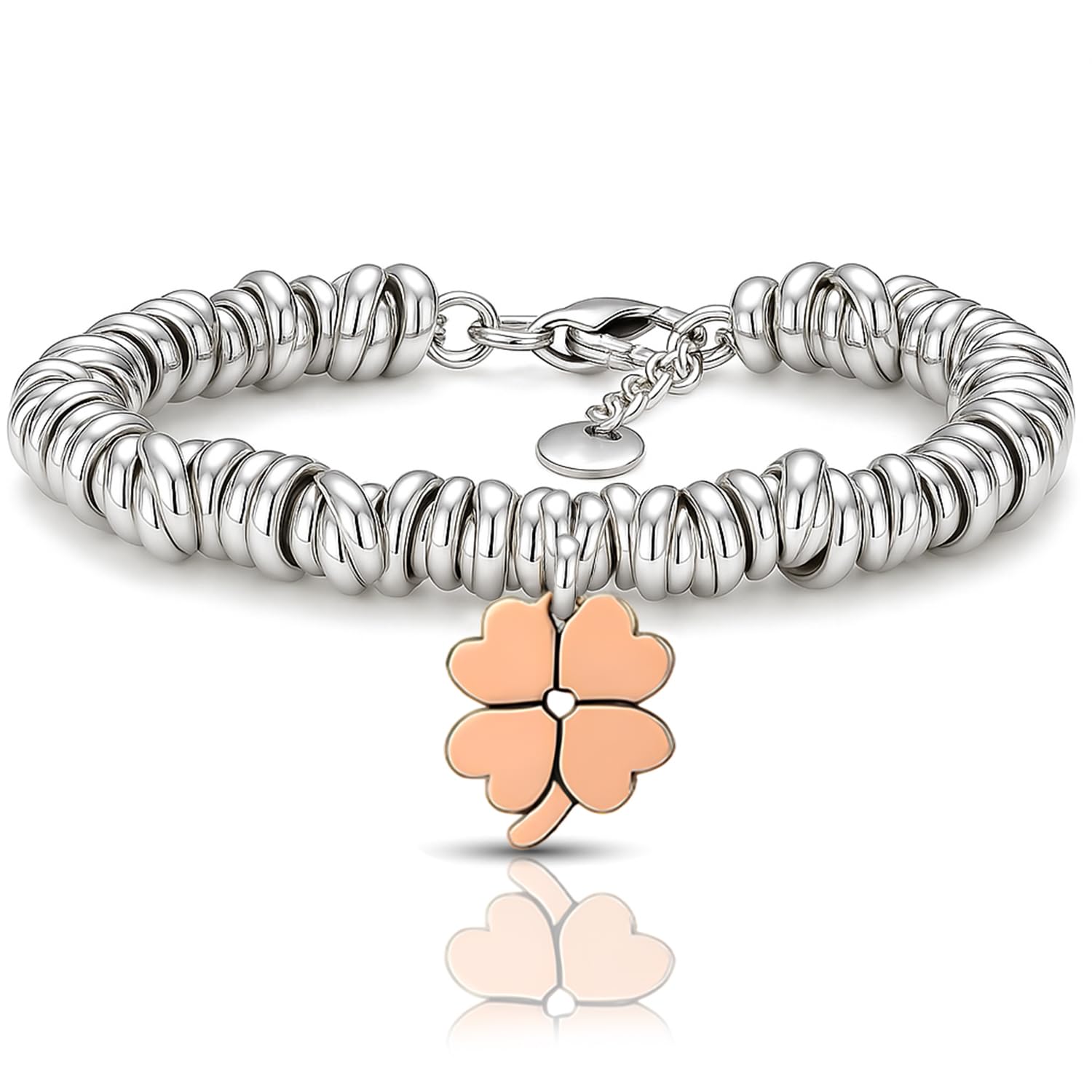 SAGA GIOIELLI® BRACELET NODINI WOUND WOMAN PHRASES THOUGHTS WORDS EMOTIONAL ENGRAVING HEART (Four Leaf Clover Lucky Charm), Stainless Steel